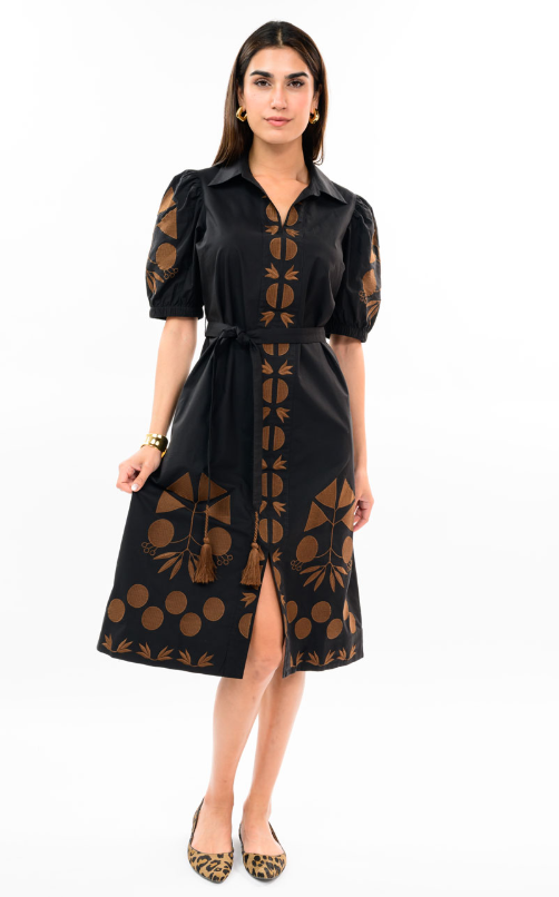 Embroidered Placket Shirt Dress