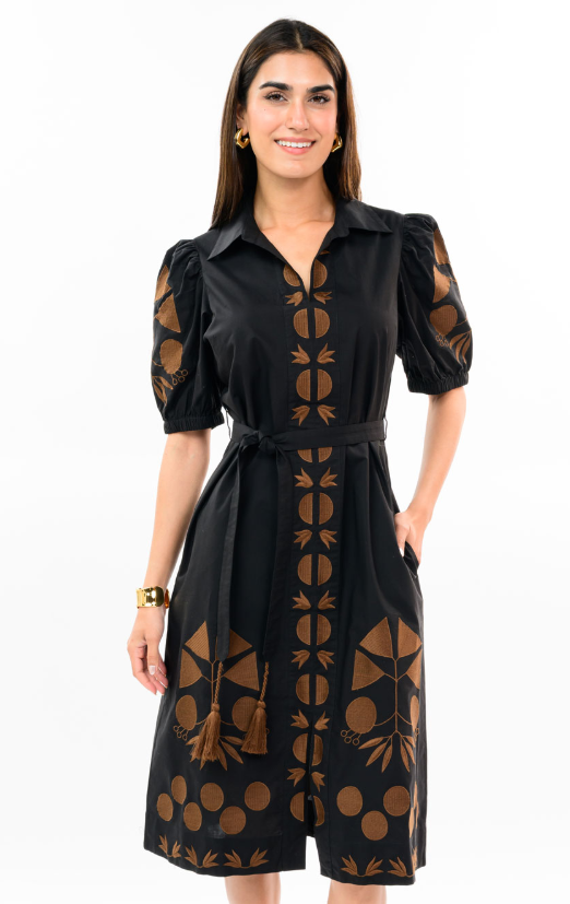 Embroidered Placket Shirt Dress