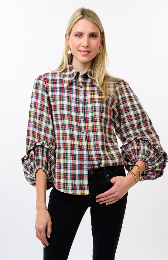 Plaid Balloon Sleeve Top
