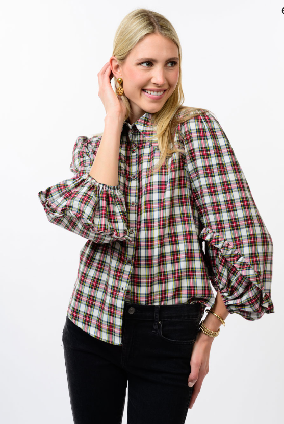 Plaid Balloon Sleeve Top