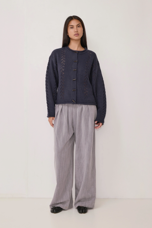 Raina Pointelle Roll Neck Cardigan