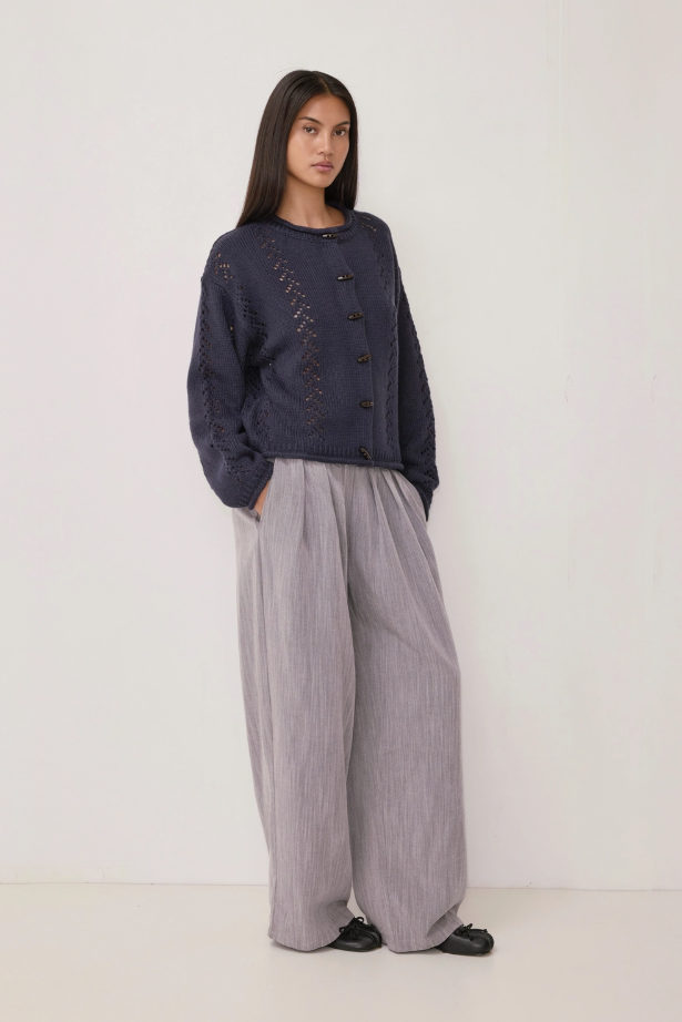 Raina Pointelle Roll Neck Cardigan