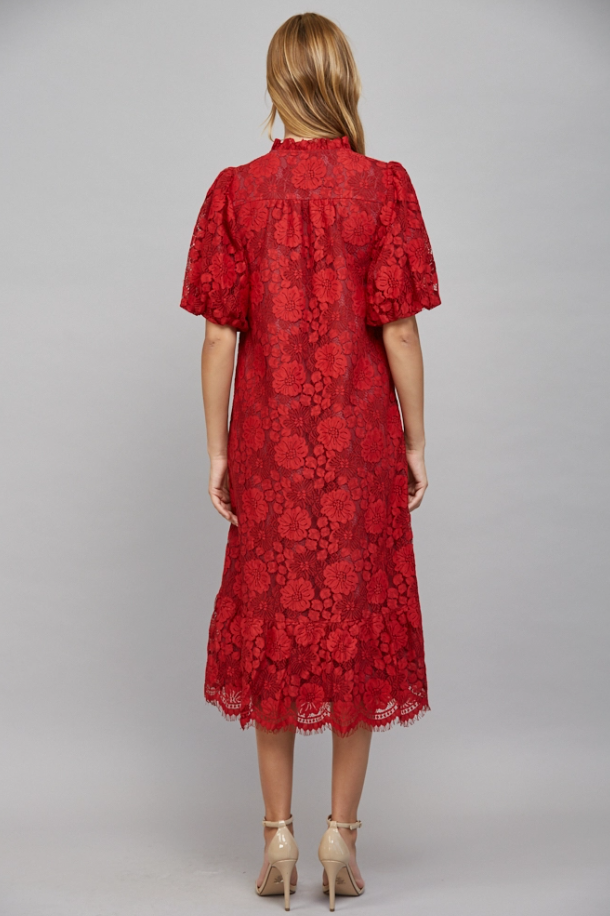 Red Lace Midi Dress