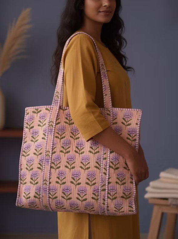 Quilted Cotton Thistle Tote